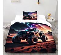LumeNest Monster Truck Bedding Set 2 Pieces 3D Digital Printing Sports Theme Duvet Cover Set Chic Breathable Quilt Cover Girl Woman with Pillowcase Single（135x200cm）
