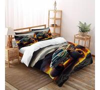 LumeNest Monster Truck Bedding Set 3D Digital Printing Sports Theme Duvet Cover Set for Boys & Girls Chic Breathable Quilt Cover with Pillowcase Super King（260x220cm）