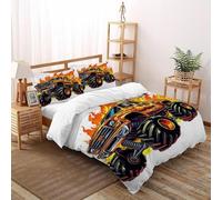 LumeNest Monster Truck Bedding Set 3D Digital Printing Sports Themes Duvet Cover Set Chic Breathable Comforter Cover Girl Woman with Pillow Double（200x200cm）