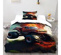 LumeNest Monster Truck Bedding Set Digital Printe Sports Theme Duvet Cover Set 2 Pieces Chic Breathable Quilt Cover Universal for All Seasons with Pillowcase Single（135x200cm）