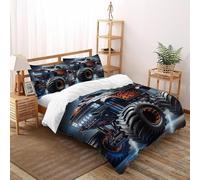 LumeNest Monster Truck Bedding Set Digital Printe Sports Theme Duvet Cover Set Microfiber Quilt Cover Suitable for Family,couple,children Pillowcase Double（200x200cm）