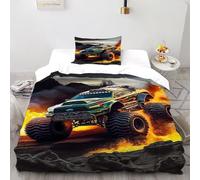 LumeNest Monster Truck Bedding Set Theme Bedspread Sports Theme Duvet Cover Set Chic Breathable Comforter Cover Universal for All Seasons with Pillow Single（135x200cm）