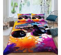 LumeNest Monster Truck Color Bedding Set 3D Digital Printing Sports Theme Duvet Cover Set Chic Breathable Comforter Cover Universal for All Seasons with Pillow King（220x240cm）