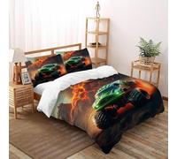 LumeNest Monster Truck Lava Bedding Set 3D Design Sports Theme Duvet Cover Set Microfiber Quilt Cover Universal for All Seasons with Pillowcase Super King（260x220cm）