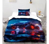 LumeNest Monster Truck Night Bedding Set Theme Bedspread Sports Theme Duvet Cover Set Microfiber Quilt Cover Universal for All Seasons with Pillowcase Single（135x200cm）
