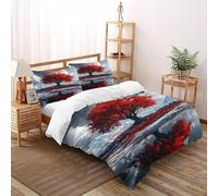 LumeNest Red Tree Full Moon Bedding Set Digital Printe Plant Printing Duvet Cover Set Microfiber Quilt Cover Suitable for Family,couple,children with Pillow Double(200x200cm)