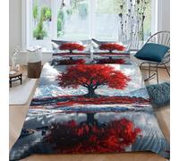 LumeNest Red Tree Full Moon Bedding Set Theme Bedspread Plant Printing Duvet Cover Set Chic Breathable Quilt Cover Universal for All Seasons Pillowcase King(220x240cm)