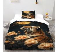 LumeNest Tiger Full Moon Bedding Set 3D Design Animal Theme Wildlife Duvet Cover Set Microfiber Quilt Cover Suitable for Family,couple,children with Pillow Single（135x200cm）
