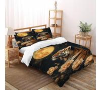 LumeNest Tiger Full Moon Bedding Set Theme Bedspread Animal Theme Wildlife Duvet Cover Set Chic Breathable Quilt Cover Universal for All Seasons with Pillow Double（200x200cm）