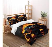 LumeNest Truck Fire Bedding Set 3D Design Sports Theme Duvet Cover Set Chic Breathable Quilt Cover Suitable for Family, Couple, Children with Pillow Super King（260x220cm）
