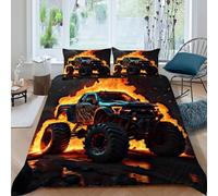 LumeNest Truck Fire Bedding Set 3D Digital Printing Sports Theme Duvet Cover Set Chic Breathable Quilt Cover for Boys & Girls with Pillow King（220x240cm）