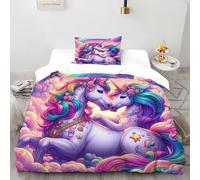 LumeNest Unicorn Rainbow Bedding Set Digital Printe Animal Themes Wildlife Duvet Cover Set Microfiber Quilt Cover Suitable for Family,couple,children Pillowcase Single（135x200cm）