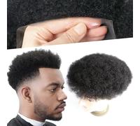 lumeng Afro Curly Toupee Male Hair Unit 100% Human Hair Wigs for Black Men Replacement Systems 8x10 inch PU Base 4MM Curly Mans Wigs1B Off Black Mans Hairpiece