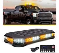 LUMENIX 42 LED Roof Top Strobe Beacon Light Bar Hazard Warning Emergency Flashing Plow Lights with Controller for Construction Vehicles Tow Trucks Postal Cars Snowplow Amber White (Patent Design)