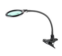 Lumeno 6805SW Magnifying lamp, 30 SMD LEDs, 6 watts, 550 Lumen, 5 dioptres, LED clamp lamp with 100 mm Real Glass Lens, for Beauty Salons, Cosmetics, hobbyists, Color: Black