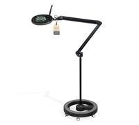 Lumeno 721X LED Magnifying Lamp, 5 Dioptre, Rolling Floor Stand, Black | Daylight 90+ CRI LED magnifier lamp, 127mm glass lens. For craft, hobby, needlework, electronics, beauty salon.