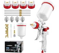 LUMENOX HVLP Paint Spray Gun Kit, 4 Nozzles (1.4/1.7/2.0/2.5mm) Gravity Feed Spray Gun, 600ml Cup, Professional Sprayer for Car, Furniture DIY Painting (Red)