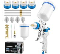 LUMENOX HVLP Paint Spray Gun Kit, 4 Nozzles (1.4/1.7/2.0/2.5mm) Gravity Feed Spray Gun, 600ml Cup, Professional Sprayer for Car, Furniture DIY Painting (Blue)