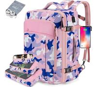 Lumesner Carry on Backpack, Extra Large 40L Flight Approved Travel Backpack for Men & Women,Expandable Large Suitcase Backpacks With 4 Packing Cubes (Camouflage Pink, Extra Large)
