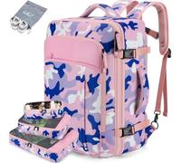 Lumesner Carry on Backpack, Extra Large 40L Flight Approved Travel Backpack for Men & Women,Expandable Large Suitcase Backpacks With 4 Packing Cubes (Camouflage Pink, Extra Large)