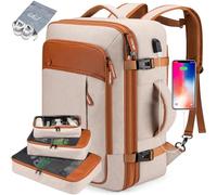 Lumesner Carry on Backpack, Extra Large 40L Flight Approved Travel Backpack for Men & Women,Expandable Large Suitcase Backpacks With 4 Packing Cubes (Beige)