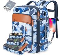 Lumesner Carry on Backpack, Extra Large 40L Flight Approved Travel Backpack for Men & Women,Expandable Large Suitcase Backpacks With 4 Packing Cubes (Camouflage Blue, Extra Large)