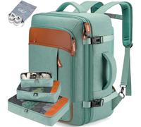 Lumesner Carry on Backpack, Extra Large 40L Flight Approved Travel Backpack for Men & Women,Expandable Large Suitcase Backpacks With 4 Packing Cubes (Green)