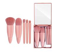 Lumevo Professional 5-in-1 Mini Makeup Brush Kit with Mirror, Face & Eye Shadow Blush Cosmetic Brushes, Foundation Blending Tools, Travel Kit with Cleanser for Women & Girls