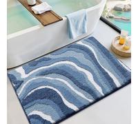 LUMI Absorbent Bathroom Rug Non Slip Rubber Backing, Machine Washable Wave Bath Mat Soft Premium Microfiber, Beach Bath Rugs Quick Dry for Bathtub and Shower Floor, 20"x32"