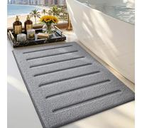 LUMI Bath Mats for Bathroom, Non Slip Absorbent Soft Bath Rug, Fluffy Washable Striped Bathroom Rugs, Ideal for Floor, Shower Tub, Entryway, 17"x30", Grey