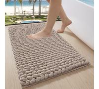 LUMI Chenille Bath Mat 40 x 60 cm, Non-Slip Absorbent Soft, Beige | Extra Plush Thick Bathroom Mat, Luxury Washable Quick Dry Bath Rugs, Cozy Braid Floor Mat for Bathtub, Sink, Laundry