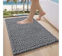 LUMI Chenille Bath Mat 50 x 80 cm, Non-Slip Absorbent Soft, Grey | Extra Plush Thick Bathroom Mat, Luxury Washable Quick Dry Bath Rugs, Cozy Braid Floor Mat for Bathtub, Sink, Laundry