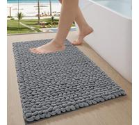 LUMI Chenille Bath Mat 60 x 110 cm, Non-Slip Absorbent Soft, Grey | Extra Plush Thick Bathroom Mat, Luxury Washable Quick Dry Bath Rugs, Cozy Braid Floor Mat for Bathtub, Sink, Laundry