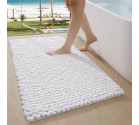 LUMI Chenille Bath Mat 60 x 90 cm, Non-Slip Absorbent Soft, White | Extra Plush Thick Bathroom Mat, Luxury Washable Quick Dry Bath Rugs, Cozy Braid Floor Mat for Bathtub, Sink, Laundry