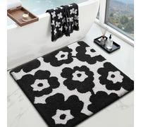 LUMI Floral Bathroom Rugs, Soft Absorbent Square Bath Mat, Non-Slip Quick Dry Luxury Rug, Flower Black White Mats for Shower Floor, Bathtub, Home Decor, Modern Aesthetic, 32"x32"