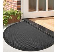 LUMI Half Circle Front Door Mat for Outside Entrance 17''x30'', Heavy-Duty Dirt-Trapping Doormat with Durable Non-Slip Rubber Backing, Stain & Fade-Resistant Entry Mats, Black