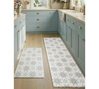 LUMI Kitchen Mat, 2PCS Kitchen Cushioned Mat for Floor, Ultra Soft Non-Slip Waterproof Runner for Standing, Stain Resistant PVC Comfort Rugs for Home, Office, Sink, Laundry