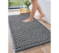 LUMI Luxury Bathroom Rug, Ultra Soft Quick Dry Bath Mat, Non-Slip Absorbent Thick Chenille Bath Rug, Cozy Braid Design Floor Mat for Bathtub, Sink, Laundry, Bedroom, Grey, 24"x43"