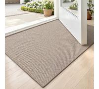 LUMI Ultra Thin Indoor Door Mat for Entrance 17"x30", Non Slip Entryway Mat, Low Profile Doormat, Unique Herringbone Design Carpet for Inside, Patio, Porch, Dark Beige