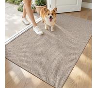LUMI Ultra Thin Indoor Door Mat for Entrance 32"x48", Non Slip Entryway Mat, Low Profile Doormat, Unique Herringbone Design Carpet for Inside, Patio, Porch, Dark Beige