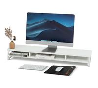 Lumibric 108cm Large Dual Monitor Stand Riser with Storage Shelf,2 Tier Wooden Desktop Organiser for Computer, Laptop, TV Screen, Printer, White