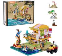Lumibricks Beach Lifeguard Tower Building Blocks Set, 1015 Pcs Miami Beach Scene with 6 LED Lights, 2-in-1 Lifeguard Watchtower & Sandcastle Mode,Modular Coastal Display for Adults, Collectible Gift