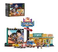 Lumibricks City Drive-in Theater Building Set with LED Lights - 1760 PCS Retro Car Cinema Model with Screen, Billboard & 2 Vintage Vehicles, Gift for Adults, Teens & Collectors
