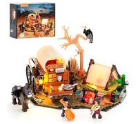 Lumibricks Cowboy Camp Lighting Building-Bricks Set - The Old West Shelter with Covered Wagon and Horse 542 Pcs Collection Display Set for Adults and West Lovers