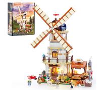 Lumibricks Farm Life Dutch Windmill Millhouse Modular Building Set | 2297 PCS Dutch windmill model with LED lights, 4 minifigures, rotating mechanism and immersive European farm details