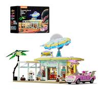 Lumibricks Interstellar Drive-In - 2188pcs Retro-Futuristic UFO Diner Building Kit with LED Lights, Modular Design, Collectible Model for Adults, Gift & Display