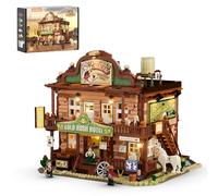 Lumibricks Old West Inn Building Blocks Set, 2682 Pieces Western Town Hotel with LED Lights, Fully Openable Back Design, Modular Rooms & Story Figures, Adult Collectible Display & Gift