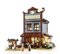 Lumibricks Old West Sheriff's Office Modular Building Set with 7 LED Lights, Wild West Brick Model Kit, Western Town Building Set with 4 Minifigures, 1240 PCS