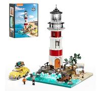 Lumibricks Sunrise Lighthouse Building Set - 1632PCS Coastal Lighthouse Set with 360° Chasing Light, Vintage Beetle Car, Modular Power Connection, Ocean Base, Collectible Display & Gift for Adults