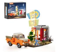 Lumibricks Sunset-Stopover Lighted Building Bricks Set - 455 PCS Modular Roadside Scene with LED Lights and Retro Car, for Adults, Teens and Travel Enthusiasts